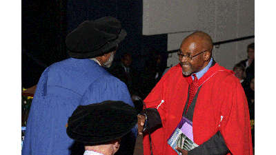Prof Chabani Manganyi receiving an honorary degree from Wits in 2008.